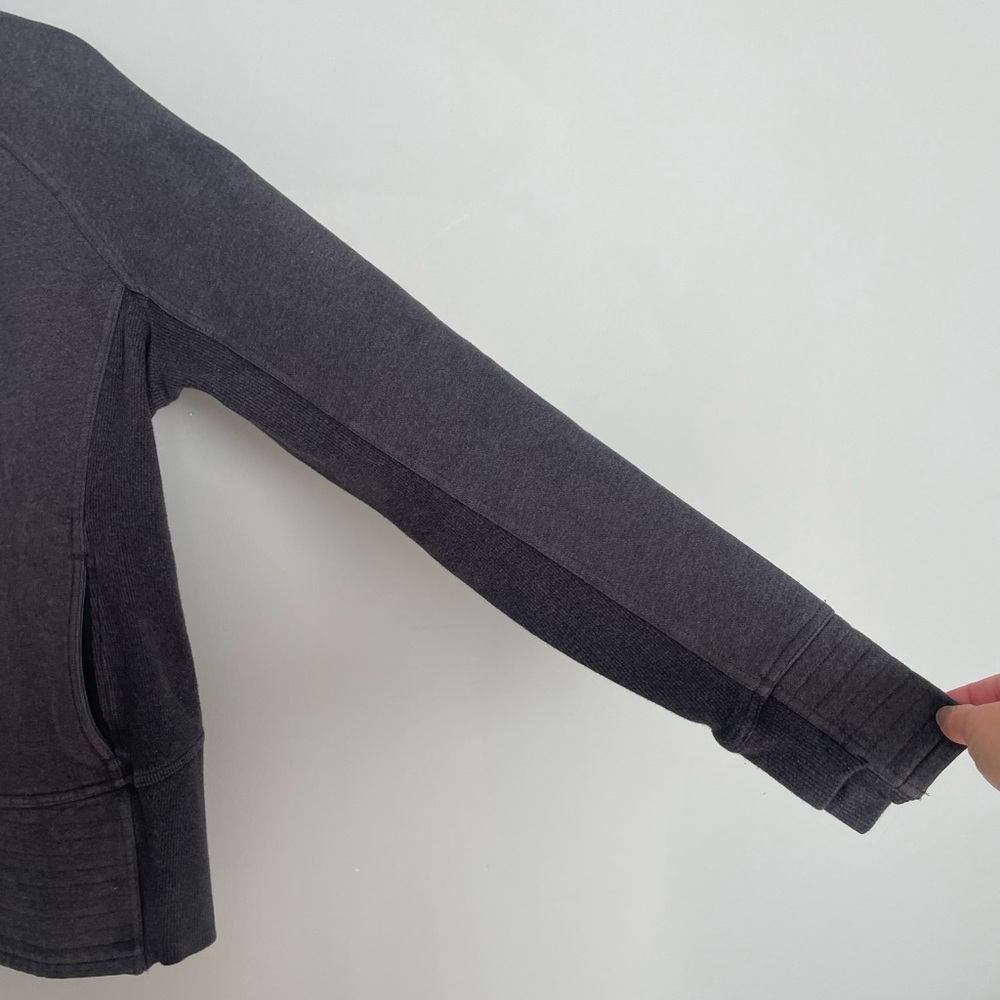 Lululemon "Radiant" Heathered Black Gold Accents Thick Funnel Neck Zip-Up Jacket - Picture 6 of 17